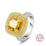 2018 Women's BFQ Classic Extravagant S925 Silver Impregnated Ring big Yellow Diamond Princess Shape Fine  jewelry Rings