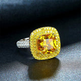 2018 Women's BFQ Classic Extravagant S925 Silver Impregnated Ring big Yellow Diamond Princess Shape Fine  jewelry Rings