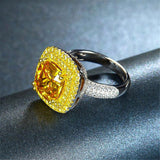 2018 Women's BFQ Classic Extravagant S925 Silver Impregnated Ring big Yellow Diamond Princess Shape Fine  jewelry Rings