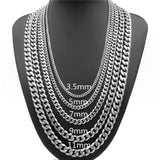 3.5/5/7/9/11mm Mens Necklace Curb Cuban Link Silver Tone Stainless Steel Necklace Chain Jewelry Length 16"-38"