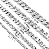 3.5/5/7/9/11mm Mens Necklace Curb Cuban Link Silver Tone Stainless Steel Necklace Chain Jewelry Length 16"-38"