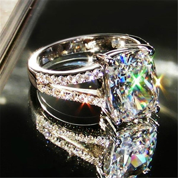 3.85CT 18K white Gold Cushion Shape Wholesale Engagement Rings for women SONA Lovely diamond ring for anniversary Xmas gift