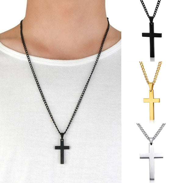4 Colors  Hot Plated Men Link Chain Necklaces Pendant Stainless Steel Cross Solid Color Korean Version Choker Jewelry Gift