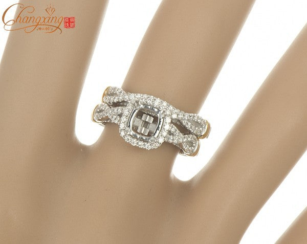 5.5x5.5mm Cushion Natural Diamond Solid 14CT 2 Gold Engagement Ring Wedding Band