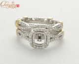 5.5x5.5mm Cushion Natural Diamond Solid 14CT 2 Gold Engagement Ring Wedding Band