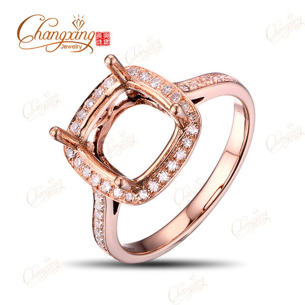 8.5mm Cushion Natural Pave Diamond 14kt Rose Gold Engagement Semi Mount  Ring New