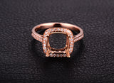 8.5mm Cushion Natural Pave Diamond 14kt Rose Gold Engagement Semi Mount  Ring New