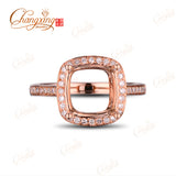 8.5mm Cushion Natural Pave Diamond 14kt Rose Gold Engagement Semi Mount  Ring New