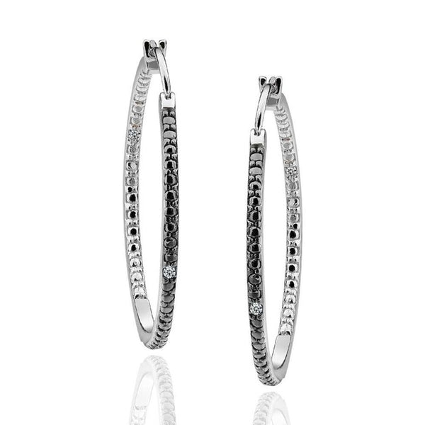 925 Sterling Silver Diamond Accent Oval  Hoop Earrings