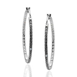 925 Sterling Silver Diamond Accent Oval  Hoop Earrings