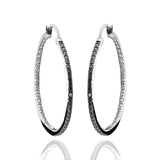 925 Sterling Silver Diamond Accent Oval  Hoop Earrings