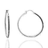 925 Sterling Silver Diamond Accent Oval  Hoop Earrings