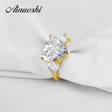 AINUOSHI 10k Solid Yellow Gold TC Collection Rings 5 ct Heart Shape CZ 3 Stones Young Lady Engagement Wedding Band Jewelry Ring