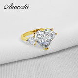 AINUOSHI 10k Solid Yellow Gold TC Collection Rings 5 ct Heart Shape CZ 3 Stones Young Lady Engagement Wedding Band Jewelry Ring