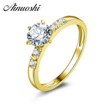 AINUOSHI 10k Solid Yellow Gold Wedding Ring 0.8 ct Round Cut Simulated Diamond Anillos Mujer Real Gold Wedding Ring for Women