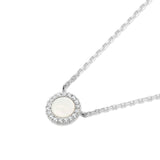 AINUOSHI Genuine 18K White Gold  Necklace White Onyx Round Pendant  Pure Natural Round Cut Diamond Link Chain Jewelry