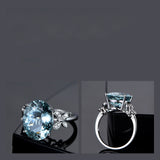 AINUOSHI Luxury 6ct Big Oval Topaz Ring 925 Sterling Silver Genuine Sky Blue Natural Topaz Women Jewelry Butterfly Female Ring