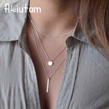 ALIUTOM 2017 Women's Fashion Jewelery Colar 1pc European Simple Gold Silver Multilayer Bar Coins Necklace Chainbone Chain