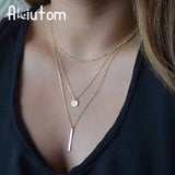 ALIUTOM 2017 Women's Fashion Jewelery Colar 1pc European Simple Gold Silver Multilayer Bar Coins Necklace Chainbone Chain