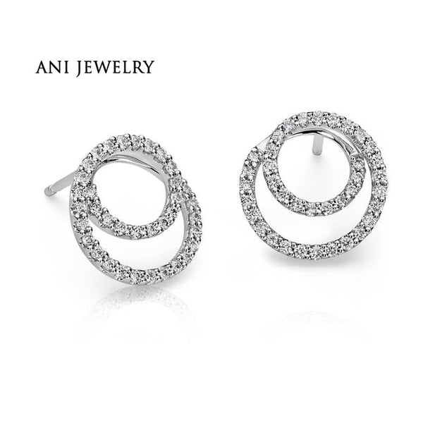 ANI 14K White Gold Women Earrings 0.29 CT Certified I/S1 Natural Diamond Round Shiny Elegant Women Stud Earrings for Anniversary