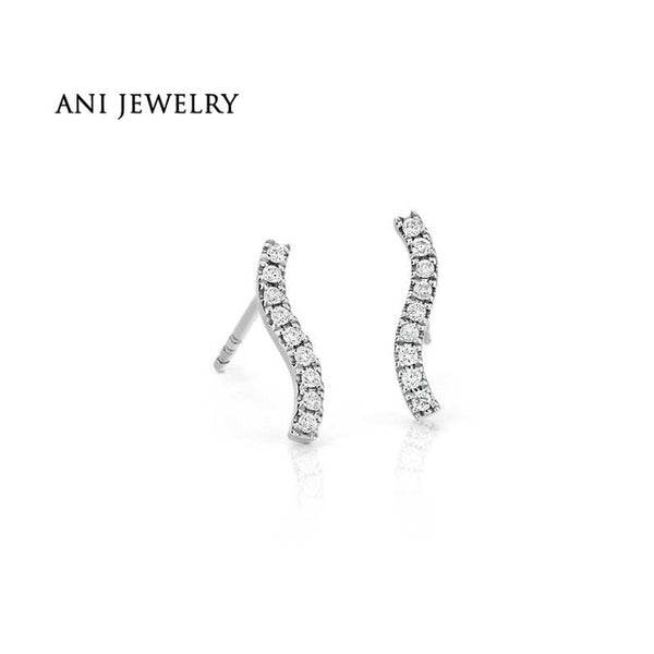 ANI 14K White Gold Women Stud Earrings 0.11 CT Certified I/S2 Real Natural Diamond Fine Jewelry Customized Design Stud Earrings