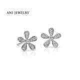 ANI 14K White Gold Women Wedding Earrings 0.18 CT Certified I/SI2 Real Natural Diamond Flower Shape Stud Earrings Lady Jewelry