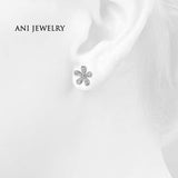 ANI 14K White Gold Women Wedding Earrings 0.18 CT Certified I/SI2 Real Natural Diamond Flower Shape Stud Earrings Lady Jewelry