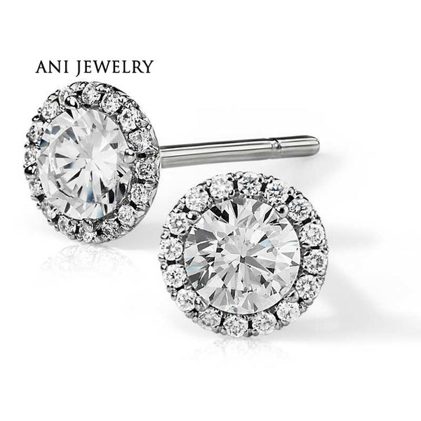 ANI 14K White Gold Women Wedding Earrings 1.06 CT Certified I/S1 Round Cut Real Natural Diamond Female Fine Jewelry Stud Earring