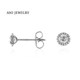 ANI 14K White Gold Women Wedding Earrings 1.06 CT Certified I/S1 Round Cut Real Natural Diamond Female Fine Jewelry Stud Earring