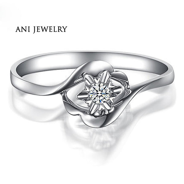 ANI 18K White Gold (AU750) Women Wedding Ring 0.03 CT Certified I/SI Natural Diamond Jewelry Twist Design Lover Anniversary Ring