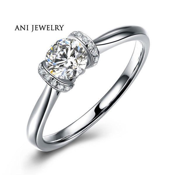 ANI 18K White Gold (AU750) Women Wedding Ring 0.35 CT Certified I/SI1 Round Natural Diamond Engagement Ring for Lover Proposal