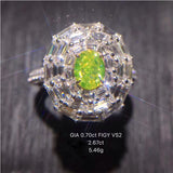 ANI 18K White Gold (AU750) Women Wedding Ring GIA Certified VS2 Luxury 3.37 ct Fancy Intense Greenish Yellow Diamond Halo Ring