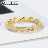 AULEEZE  0.33cttw Real Natural Diamond 18k 750 Yellow Gold Wedding Rings Twist Eternity Bands For Women Jewelry