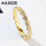 AULEEZE  0.33cttw Real Natural Diamond 18k 750 Yellow Gold Wedding Rings Twist Eternity Bands For Women Jewelry