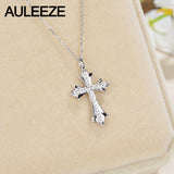 AULEEZE Classic Cross Diamond Pendant Necklace Jewelry 18K 750 Solid Yellow Gold Real Genuine Diamond Pendant 18K Gold Necklace