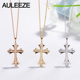 AULEEZE Classic Cross Diamond Pendant Necklace Jewelry 18K 750 Solid Yellow Gold Real Genuine Diamond Pendant 18K Gold Necklace