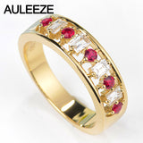 AULEEZE Classic Natural Ruby Gemstone Ring 18K Solid Yellow Gold Engagement Wedding Rings For Women Real Diamond Band Jewelry