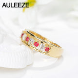 AULEEZE Classic Natural Ruby Gemstone Ring 18K Solid Yellow Gold Engagement Wedding Rings For Women Real Diamond Band Jewelry