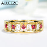 AULEEZE Classic Natural Ruby Gemstone Ring 18K Solid Yellow Gold Engagement Wedding Rings For Women Real Diamond Band Jewelry