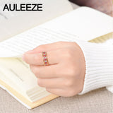 AULEEZE Classic Natural Ruby Gemstone Ring 18K Solid Yellow Gold Engagement Wedding Rings For Women Real Diamond Band Jewelry