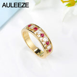 AULEEZE Classic Natural Ruby Gemstone Ring 18K Solid Yellow Gold Engagement Wedding Rings For Women Real Diamond Band Jewelry