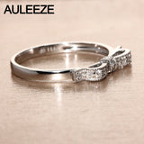 AULEEZE Diamond Jewelry Solid 18k 750 White Gold Ring Natural Diamond Bowknot Design Ladies Wedding Band Stackable Promise Ring