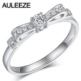 AULEEZE Diamond Jewelry Solid 18k 750 White Gold Ring Natural Diamond Bowknot Design Ladies Wedding Band Stackable Promise Ring