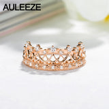 AULEEZE Elegant Princess Crown Gold Ring Real Diamond Engagement Wedding Ring 18K Solid Yellow Gold Diamond Ring Fine Jewelry