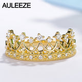 AULEEZE Elegant Princess Crown Gold Ring Real Diamond Engagement Wedding Ring 18K Solid Yellow Gold Diamond Ring Fine Jewelry