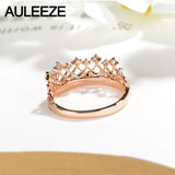 AULEEZE Elegant Princess Crown Gold Ring Real Diamond Engagement Wedding Ring 18K Solid Yellow Gold Diamond Ring Fine Jewelry