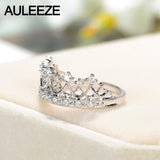 AULEEZE Elegant Princess Crown Gold Ring Real Diamond Engagement Wedding Ring 18K Solid Yellow Gold Diamond Ring Fine Jewelry