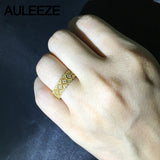 AULEEZE Genuine Real 18k Yellow Gold Bands 0.20cttw Natural Diamond Wedding Rings For Women Star Design Fine Jewelry Gifts