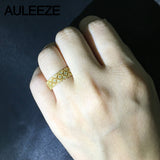 AULEEZE Genuine Real 18k Yellow Gold Bands 0.20cttw Natural Diamond Wedding Rings For Women Star Design Fine Jewelry Gifts