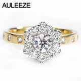 AULEEZE Gorgeous Halo 0.3ct Round Natural Diamond Engagement Wedding Ring Real 18k 750 Yellow White Gold Diamond Rings For Women